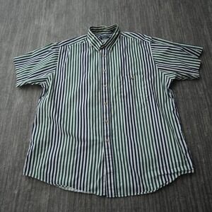 Trader Bay Shirt Men Button Down Vertical Striped 90s Vintage Green White XL